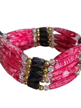 The Magnetic Alchemist: Pink & Black Magnetite Multi-Strand Statement Bracelet